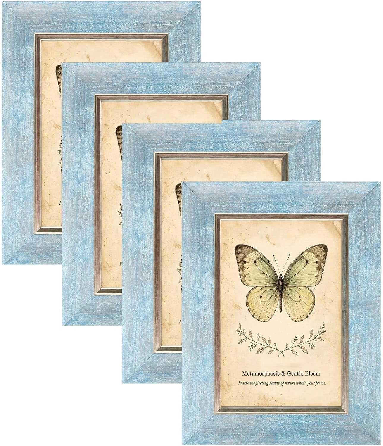 Rustic Picture Frame Set Vontix 4x6 Picture Frames Set of 4,Rustic Retro Photo Frame(Blue) | HD ...