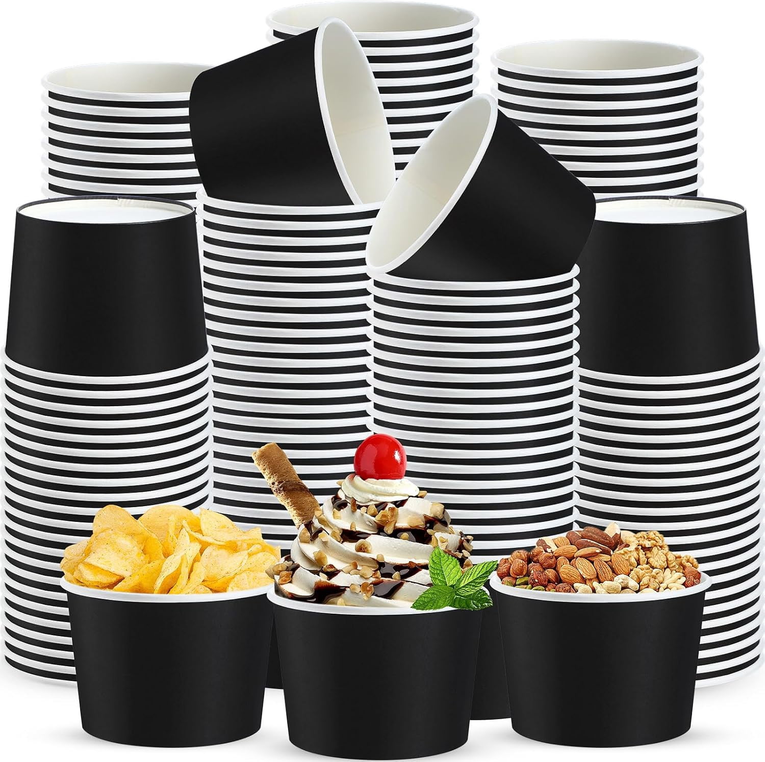 Vontix 60 Pcs Paper Ice Cream Cups 9oz Disposable, Black | Colored ...