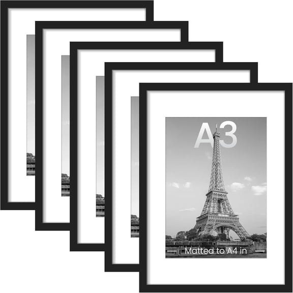 Vontix A3 Picture Frame, Gallery Wall Frames Set of 5, Black | Photo Frame Collage Wall Decor, 8.3x11.7 Picture Frame with Mat for Family, Baby, Hallway, Christmas
