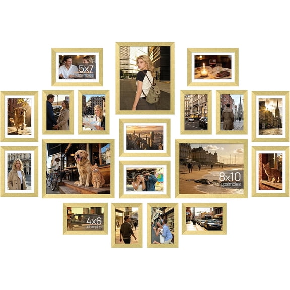 Vontix Picture Frames set of 19, Including 8x10, 5x7, 4x6 Gold Frame | Multi Picture Frames Collage Wall Decor, Gallery Wall Frame Set, Gift For Christmas, Mothers' day, Wedding, Dorm, Living Room