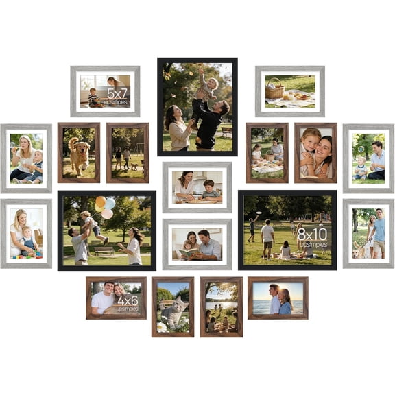 Vontix Picture Frames set of 19, Including 8x10, 5x7, 4x6 Rustic Frame | Black Brown Gray Multi Picture Frames Collage Wall Decor , Gallery Wall Frame Set, Gift For Christmas, Mothers' day, Wedding
