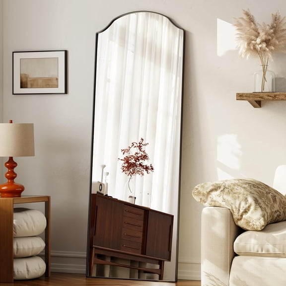VooBang Triple-Arched Mirror Full Length, 65" x 24" Floor Mirror with Stand, Matte Aluminum Alloy Frame Full Body Mirror, Standing Hanging or Leaning for Bedroom and Living Room, Black