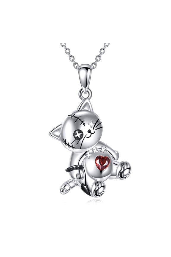 Voodoo Cat Necklace for Women 925 Sterling Silver Voodoo Dolls Pendant Gothic Jewelry Gifts