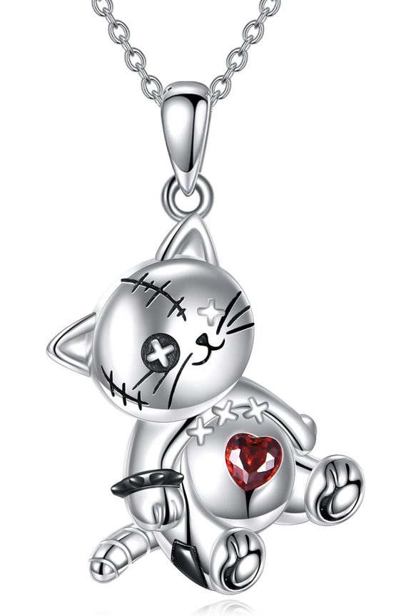 Voodoo Dolls Necklace for Women 925 Sterling Silver Cat/Bunny/Teddy Bear Pendant Gothic Jewelry Gifts
