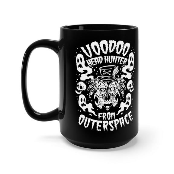 Voodoo Head Hunter Predator From Outspace Alien Coffee Mug, 15oz, Black