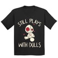 thumbnail image 1 of Voodoo Still Play With Dolls Creepy Gift Halloween Youth T-shirt, S, Black, 1 of 6