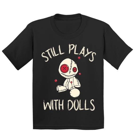 Voodoo Still Play With Dolls Creepy Gift Halloween Youth T-shirt, S, Black
