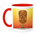 thumbnail image 1 of 3dRose, VooDoo Tiki Head voodoo villager with tribal mask standing in tropical environment, 15oz Two-Tone Red Mug, 1 of 7