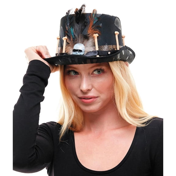 Morris Costumes Adult General Sizing Black Top Hat Voodoo Skull Halloween Costume Hat - Black One Size