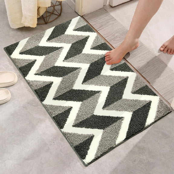 Microfiber Bath Rug Machine Washable Bath Mats for Bathroom Floor Non Slip Gray Geometric Pattern Bathroom Mats 16*24 In