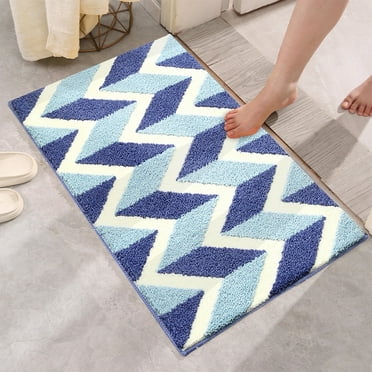 Voofly Shag Bath Rug Machine Washable Bath Mat Non Slip Bath Mat for Bathroom Blue and White 20‘’×32‘’