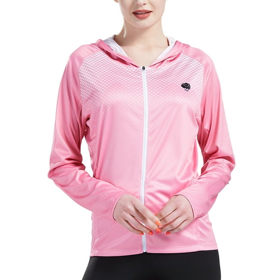Voofly Sun Protection Jacket Women with Thumb Hole Lightweight Breathable Casual Women Zip Up Hoodie Women Hot Pink, Workout Sunproof Clothing For Women Long Sleeve L