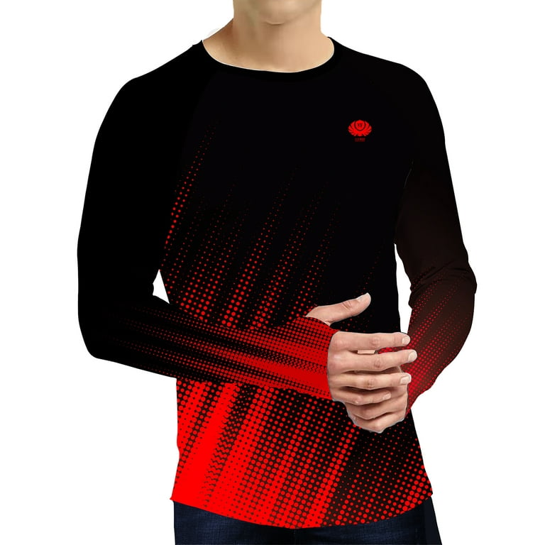 Voofly UPF 50 Sun Protection Clothing Men Fishing Shirts for Men Long  Sleeve Black Red S 