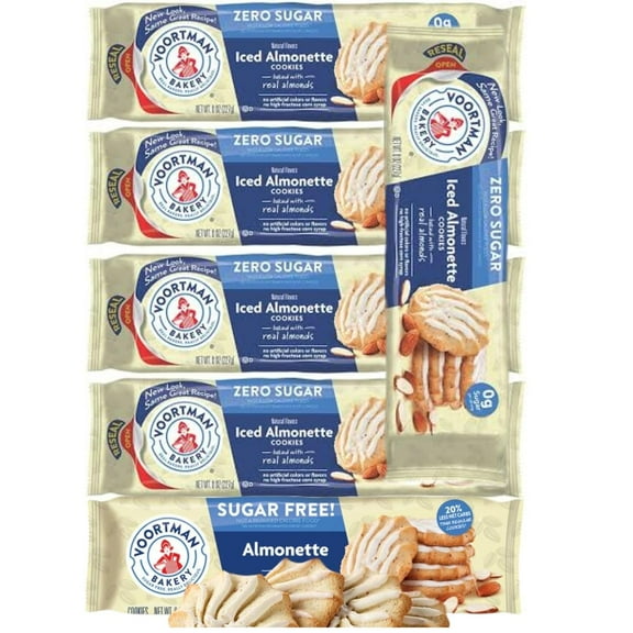 Voortman Bakery #1 in U.S. ZERO SUGAR COOKIES - ICED Almonette Cookies (Pack of 6 x 8 Oz Ea) Made Real ingredients ... Delicious! VALUE PACK