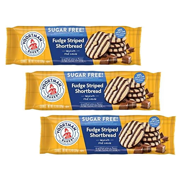 Voortman Bakery, Sugar Free Cookies, Fudge Striped Shortbread | 3 Pack