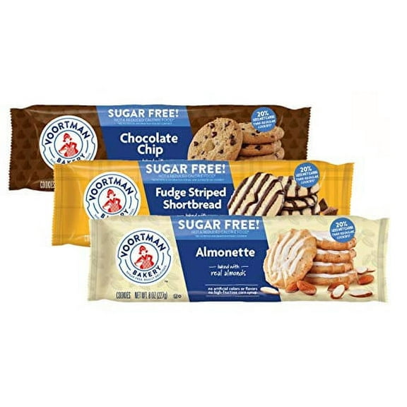 Voortman Bakery Sugar Free Wafers Variety Pack  Chocolate Chip, Fudge Stripe Shortbread and Iced Almonette  3 pack