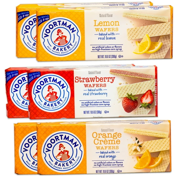 Voortman Fruit Wafters - Variety Pack - Strawberry - Lemon - Orange Cream - Made with Real Fruit (FRUIT - 6 PACK)