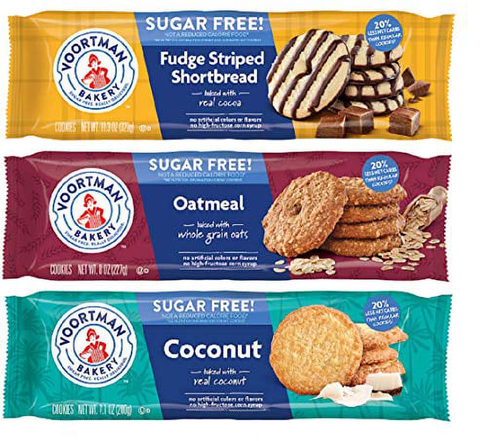 Voortman Sugar Free Cookie Variety Coconut, Oatmeal, Fudge Stripe