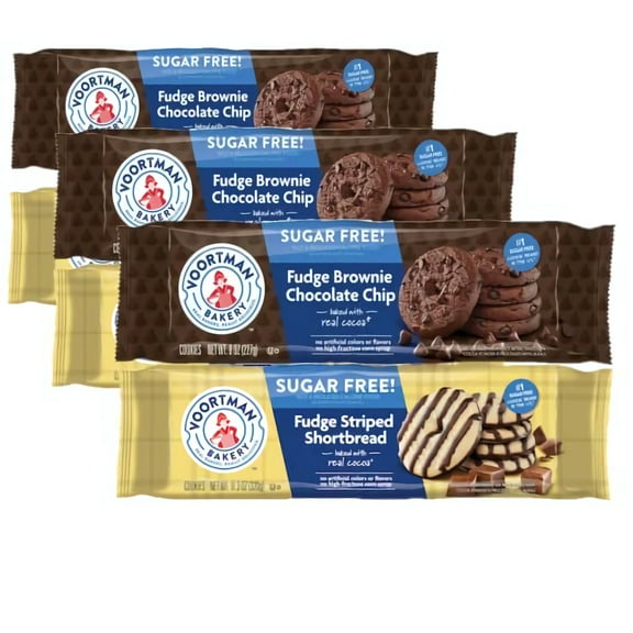 Voortman Sugar Free Fudge Cookies by Voortman | Fudge Stripe Shortbread and Fudge Brownie Chocolate Chip | 6 Total