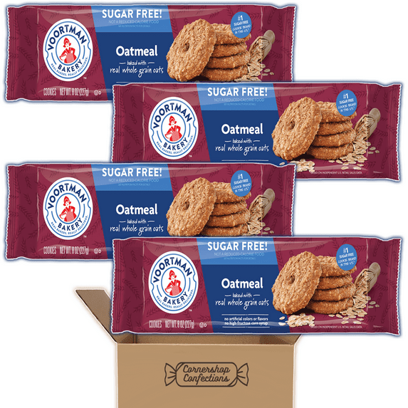 Voortman Sugar Free Oatmeal Cookie Bulk Pack - 4 Full Individually Sealed Packs - 48 Total Servings - Holidays, Family Gatherings, Work Desk, Road Trip Cookie Snack in Cornershop Confections Pack