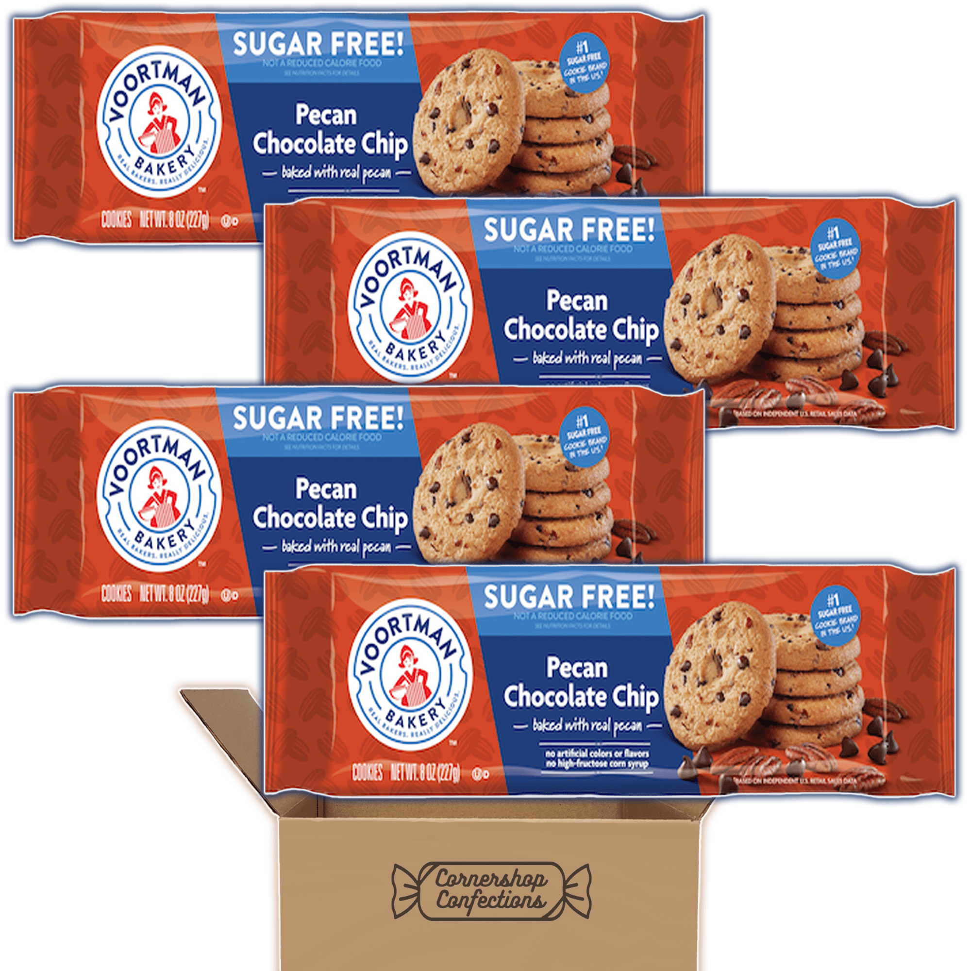 Voortman Sugar Free Pecan Chocolate Chip Cookie Bulk Pack 4 Full