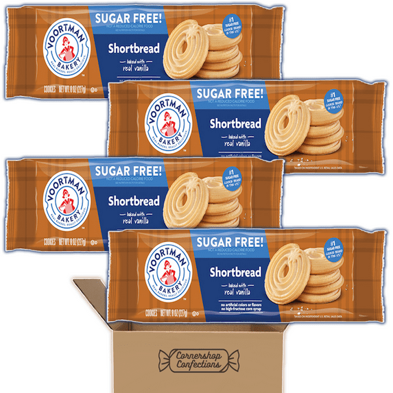 Voortman Sugar Free Shortbread Cookie Bulk Pack - 4 Full Individually Sealed Packs - 48 Total Servings - Holidays, Family Gatherings, Work Desk Snack in Cornershop Confections Pack