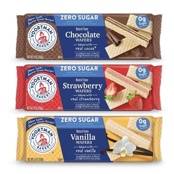 Voortman Bakery Sugar Free Wafers Variety Pack | Chocolate, Strawberry, Vanilla | 3 Pack