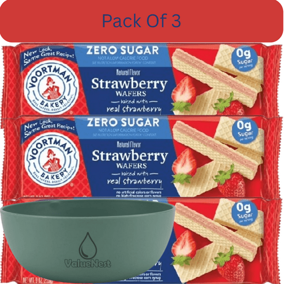 Voortman Zero Sugar Strawberry Flavored Wafer Cookies, 9 oz with olive green bowl by ValueNest