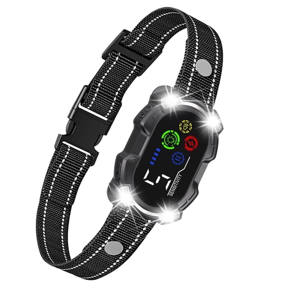 Voovent Smart Bark Collar for Dogs, Rechargeable Humane Anti Barking Collar with Flashing Light, AI Smart Chip, Magnetic Charging, Sound Vibration & Static Modes, 5 Sensitivity Levels, For All Dogs
