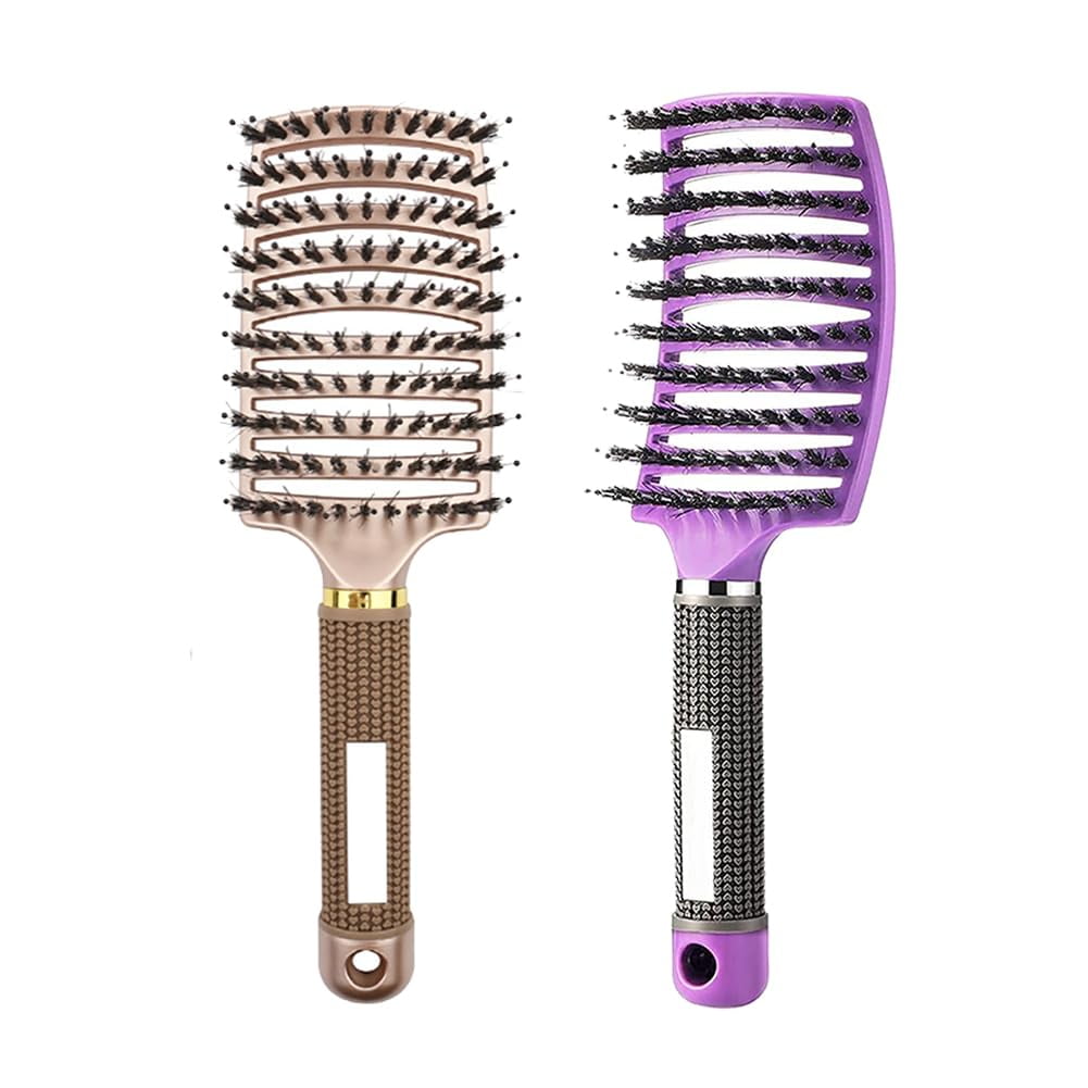 Voremy Magical Detangler, Ultra Detangling Brush for Wet or Dry Styling, Massage Brush for Men, Women and Kids (New Gold+Purple)