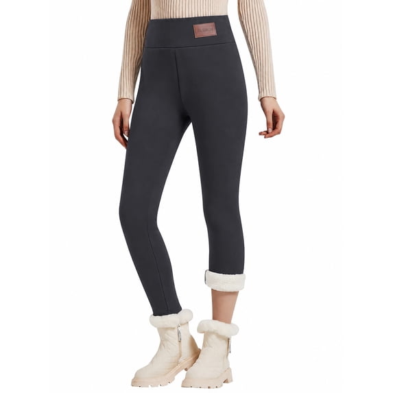 VORENI Women's Fleece Lined Leggings, High Waisted Thermal Pants for Women, Soft Stretch Cozy Winter Leggings, Dark Gray