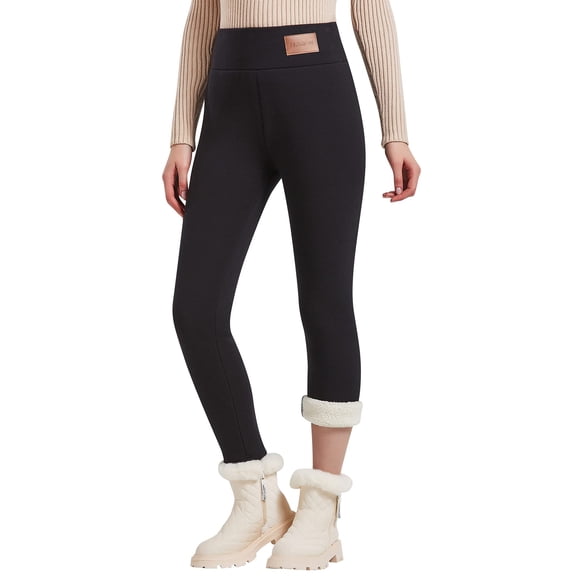 VORENI Women's Fleece Lined Leggings, High Waisted Thermal Leggings for Women, Soft Stretch Winter Warm Tummy Control, Black