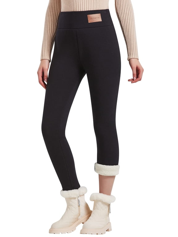 Women's Fleece Lined Leggings, High Waisted Thermal Leggings for Women, Soft Stretch Winter Warm Tummy Control, Black