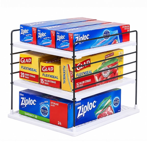 Vorfor 3-Tier Adjustable Kitchen Wrap Organizer Rack, Cabinet & Pantry Organizers and Storage Holder for Foil and Plastic Wrap, White