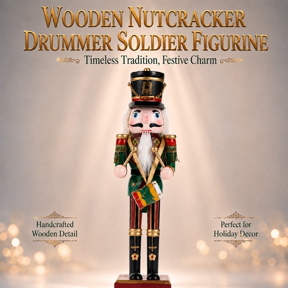 Vorfor Green Nutcracker Soldier Christmas Decorations, 12'' Wooden Nutcracker Drum Ornaments Collectible Festive Xmas Figures Decor Gift Indoor
