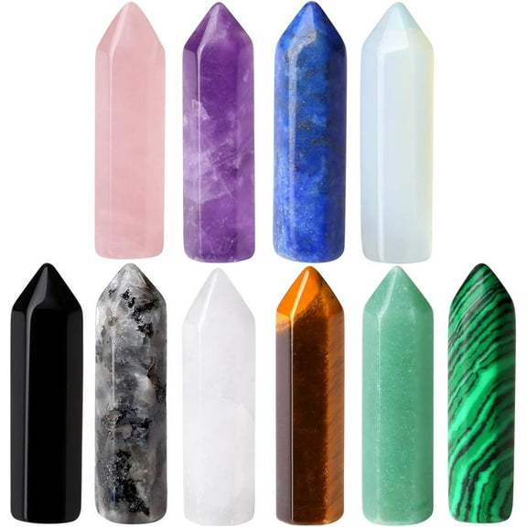 Vorkoi 10 PCS 7 Chakra Healing Crystals Mini Wands Crystal Pocket Stones Amethyst Polished Tumbled Natural Hexagonal Single Pointed Reiki Energy Balancing Meditation Gemstones Therapy Wand Set Gift