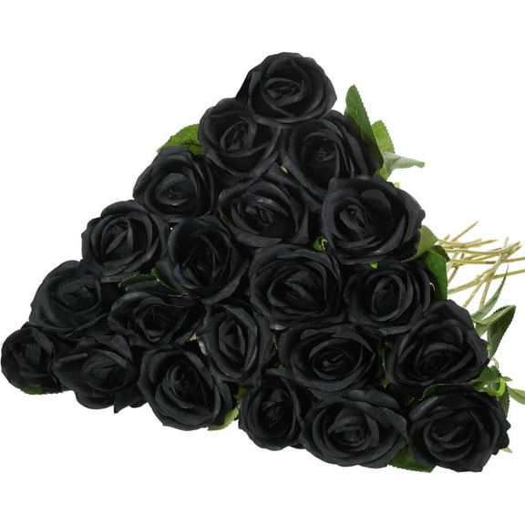 Vorkoi 10 Pcs Artificial Flowers Fake Silk Black Roses Bulk, Faux Real Touch Roses Bouquet with Long Stem for Wedding Party Home Decor