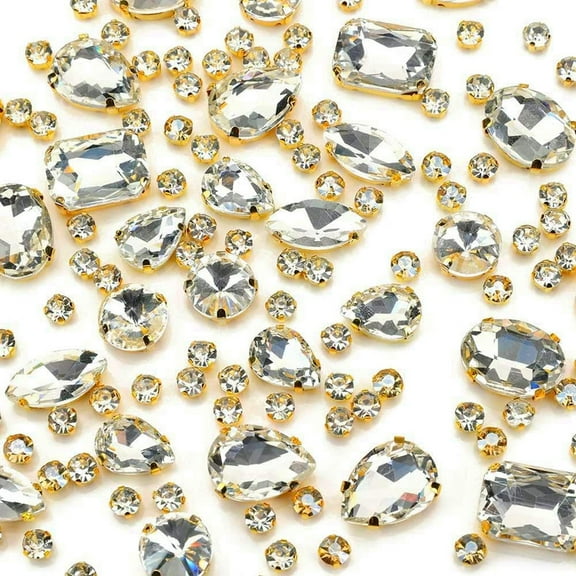 Vorkoi 130PCS Sew On Rhinestone Metal Back Prong Setting Sewing Claw Rhinestone Mixed Shapes Sew On Glass Gems for Jewelry, Clothes, Costume, Shoes,Dress, Garments