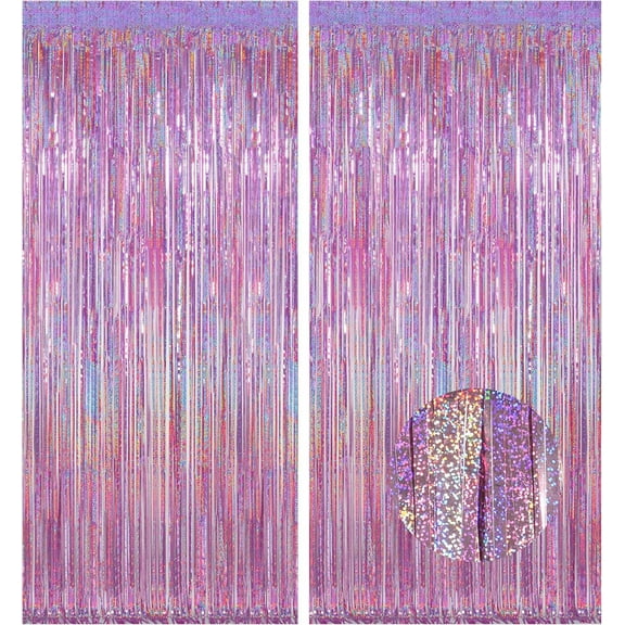 Vorkoi 2 Pack 3.2 ft x 8.2 ft Tinsel Foil Fringe Curtains Backdrop, Sparkle Metallic Foil Curtains for Party Photo Booth Props Decoration