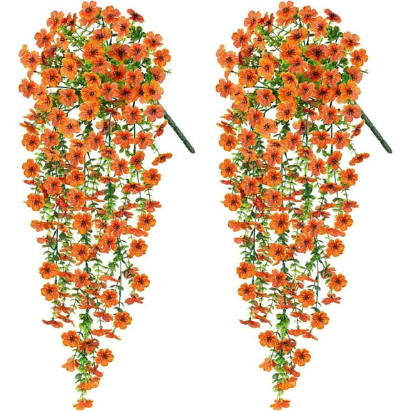 Vorkoi 2 Pack Artificial Hanging Flowers, Fake Flowers Hanging Plant Violet Flower, Artificial Faux Silk Spring Flower for Wall Front Door Yard Garden Wedding Outdoor Decoration