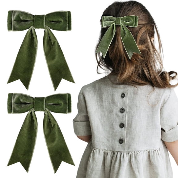 Vorkoi 2PCS 5" Velvet Red Hair Bows Girls Hair Clips Ponytail Holder Accessories for Women Girls Toddlers