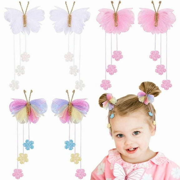 Vorkoi 2PCS Hair Bows for Girls, Butterfly Hair Accessories for Girls Tulle Bows With Alligator Clips Girl Hair Accessories for Kids Teen Back to School