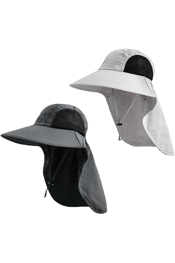 2PCS Sun Hat for Men Women with Neck Flap,UPF 50+ UV Protective Hiking Fishing Hats,Wide Brim Sun Hat for Women&Men