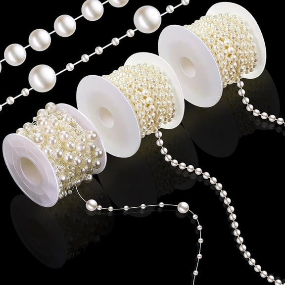 Vorkoi 3 Rolls 66 Feet Pearls String Garland Decoration Artificial Beads Chain for Faux Pearl Garland Roll Strand for Crafting String of Flowers Wedding