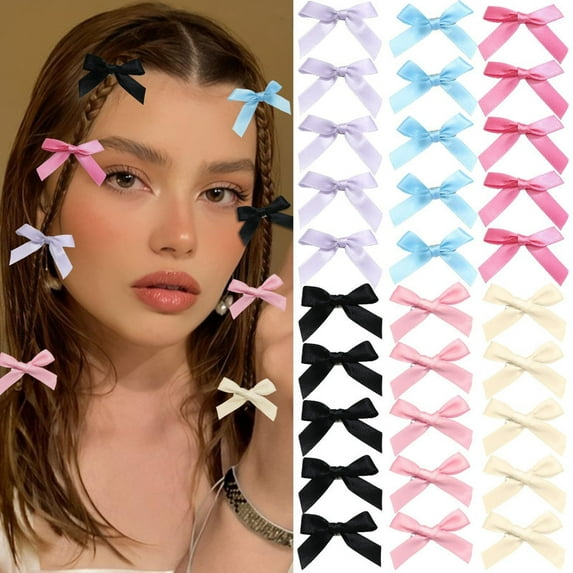 Vorkoi 30PCS Pink Hair Bows Gingham Craft Mini Bows for Hair Small Bow Hair Clips Cute Hair Ribbon Bows Hair Barrettes Claw Clips Y2K Hair Accessories for Teens and Girls