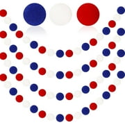 Vorkoi 4 Pack 26.3 Feet 4th of July Pom Pom Garland Decorations, Red White Blue 30 Balls Independence Day Felt Ball Garland Patriotic Hanging Supplies for Memorial Day Labor Day Party Home Decor