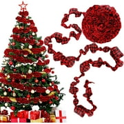 Vorkoi 4 Rolls 9FT Polyester Plaid Christmas Tree Garland, Ruffled Homespun Fabric