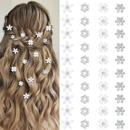 Vorkoi 40 Pcs Mini Black Flower Hair Clips Cute Rhinestone Hair Pins Small Decorative Hair Clips Wedding Hair Barrettes Bridal Flower Girl Hair Accessory