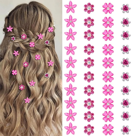 Vorkoi 40 Pcs Mini Black Flower Hair Clips Cute Rhinestone Hair Pins Small Decorative Hair Clips Wedding Hair Barrettes Bridal Flower Girl Hair Accessory