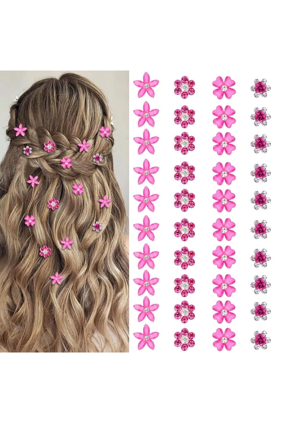 40 Pcs Mini Black Flower Hair Clips Cute Rhinestone Hair Pins Small Decorative Hair Clips Wedding Hair Barrettes Bridal Flower Girl Hair Accessory